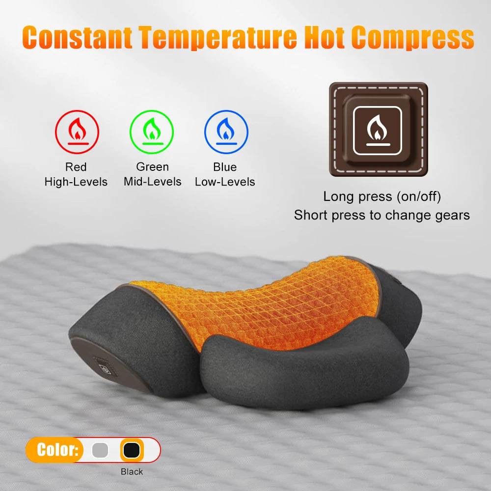 Vindolux ComfortWave Heated Neck & Shoulder Massager in black - constant temperature heat compress control panel