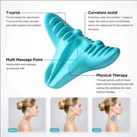 Vindolux NeckEase Cervical Traction Pillow - T-curve neck support, multi massage points and gravity traction therapy diagram