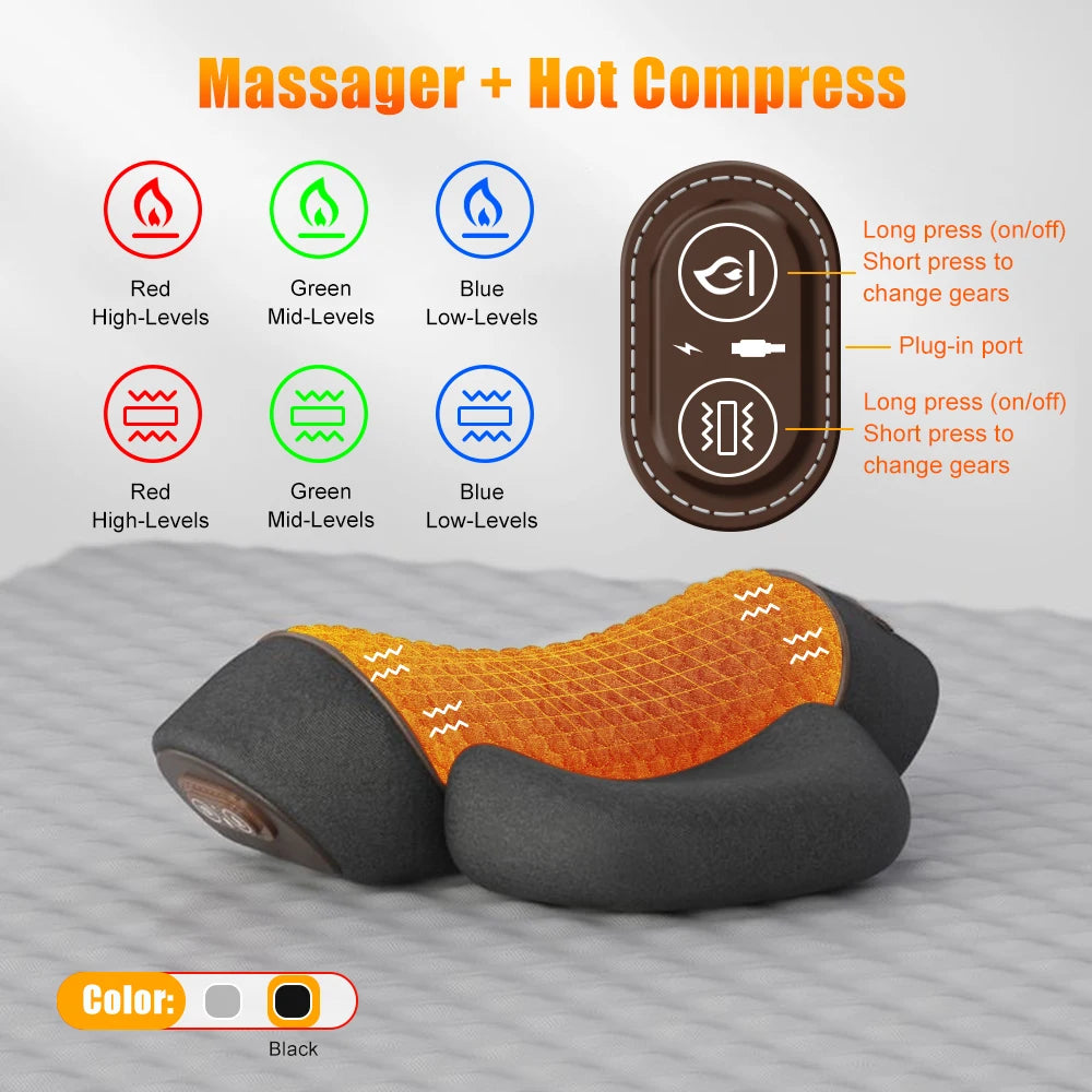 Vindolux ComfortWave Heated Neck & Shoulder Massager in black - massage and heat compress control buttons